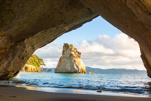 Cathedral Cover on Seashore in New Zealand