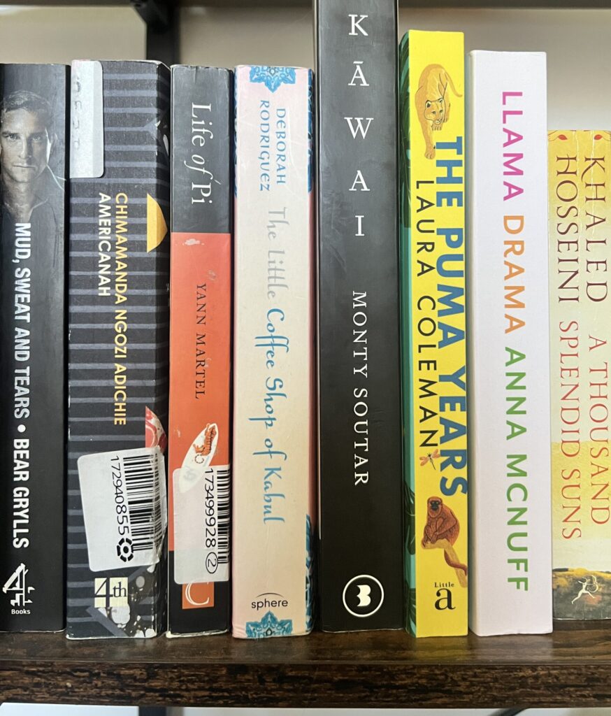 Bücher in einem Bücherregal.